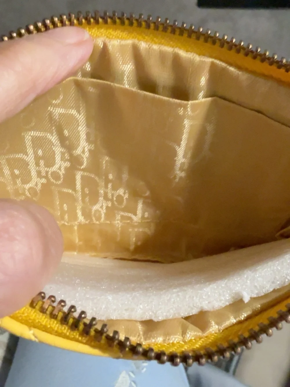 Yellow Quilted Cannage Style Wristlet Pouch Gold Tone Charm Tassel